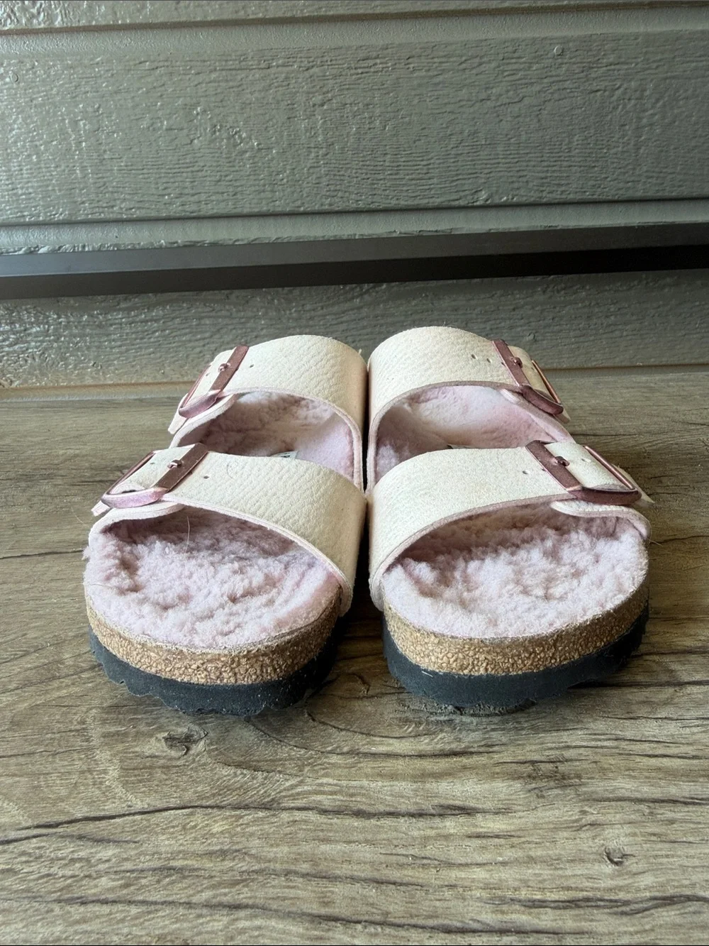 Birkenstock Women’s Pink Fleece-Lined Double Buckle Sandals size 41